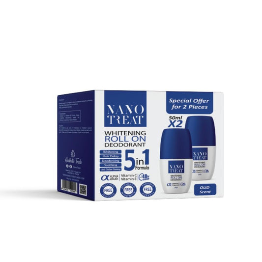 Nanotreat NANO TREAT 5 In 1 Formula Whitening Roll On Deodorant Set, Oud Scent, 2 Pieces - 2 x 50ml