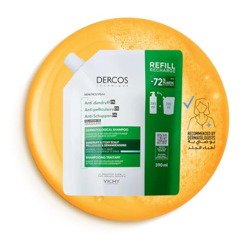 VICHY Dercos Anti-Dandruff Dermatological Shampoo for Normal to Oily Hair, 390 ml Refill Pouch