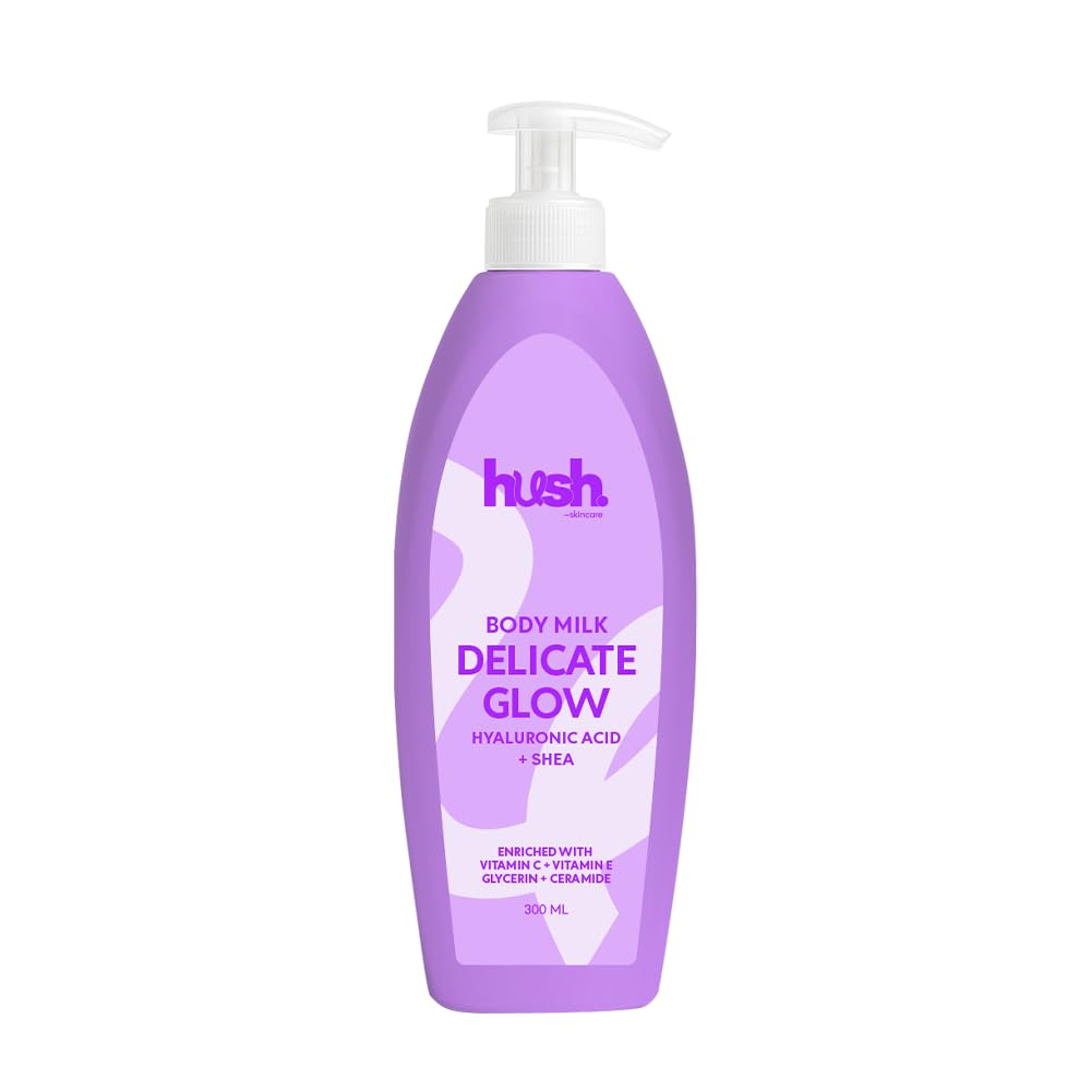 Hush Skincare Delicate Glow Body Milk – Scent: Berry Mix Sandelwood & Amber – with Hyaluronic Acid, Vitamins C & E, Glycerin, Shea and Ceramide, 300 ml