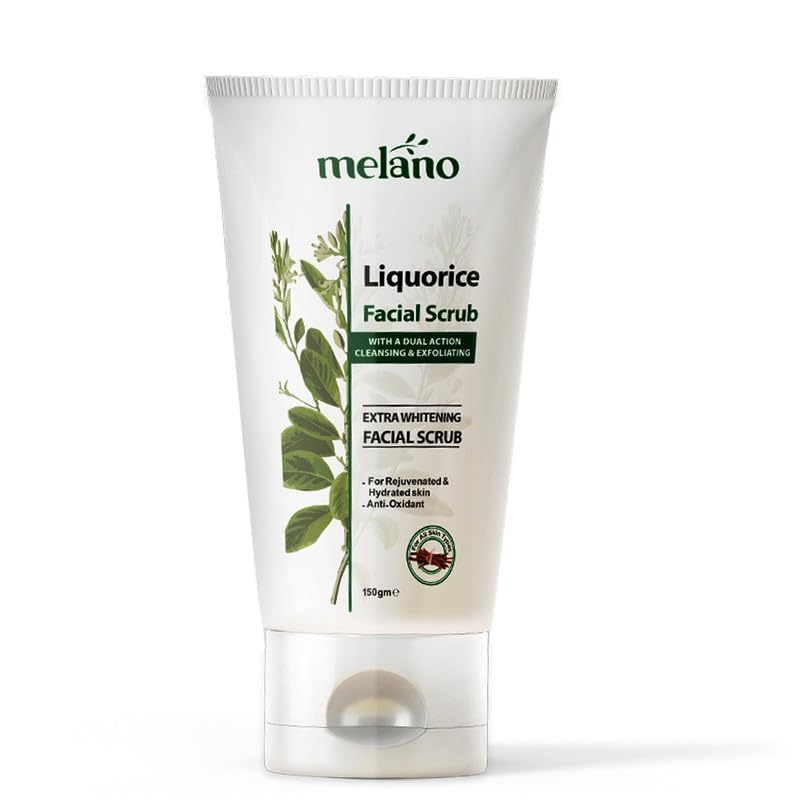 Melano Pharma Liquorice Facial Scrub, Extra Whitening, Dual Action Cleansing and Exfoliating, 150gm