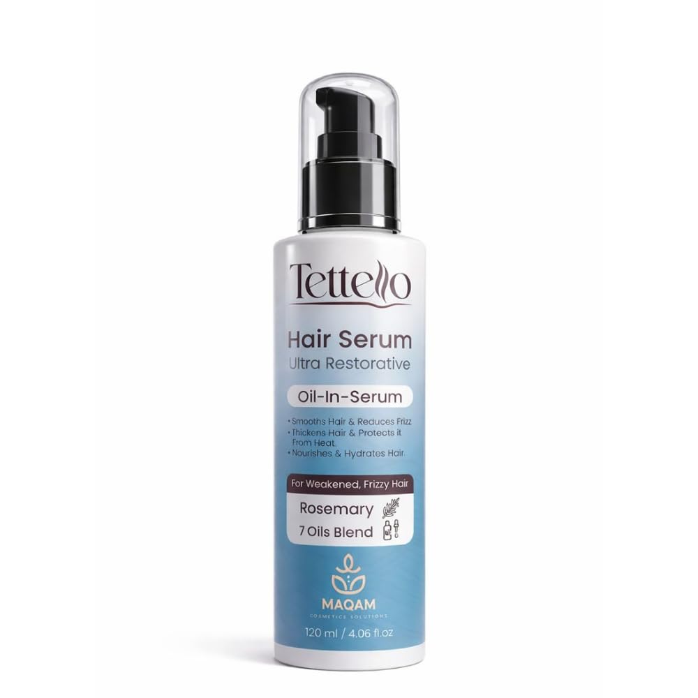 Tettello Hair Serum Ultra Restorative, Oil-In-Serum with Rosemary & 7 Oils Blend, For Weakened Frizzy Hair, 120ml