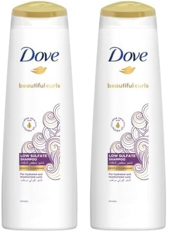 Dove Beautiful Curls shampoo, low sulfate, infused with aloe vera & jojoba oil, gently removes product build-up to restore shine and mositure for a clean hydrated, healthy curls 350ml (Pack of 2)