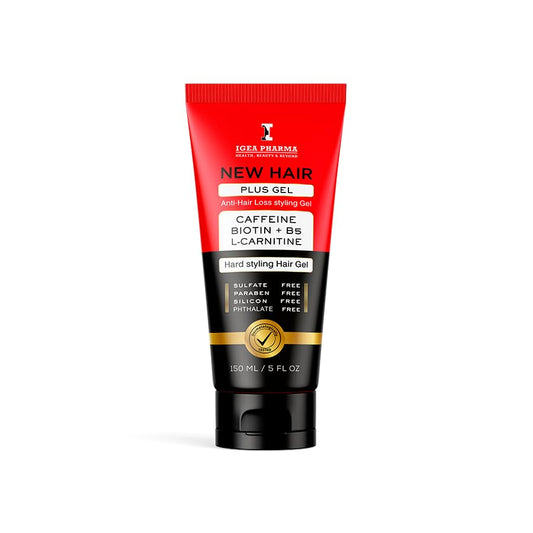 Igea New Hair Plus Gel – Hard Hold Styling Hair Gel, Alcohol Free, with Caffeine, Biotin, L-Carnitine & Vitamin B5, Non-Drying, Odorless, 150 ml
