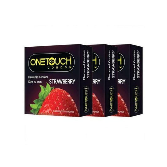 OneTouch One-Touch Strawberry Flavored Lubricated Condoms – 52mm, 3 Pack – Delicious Flavored & Lubricated for Enhanced Comfort