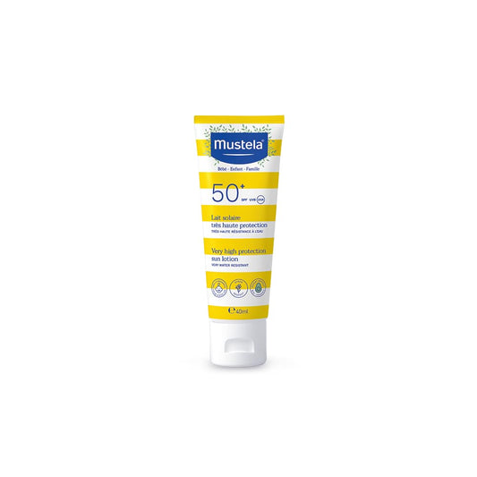 Mustela Very High Protection Sun Lotion SPF 50+ - Face Sun Lotion for Sensitive Skin - Non-Nano, Water Resistant & Fragrance Free - 40ml