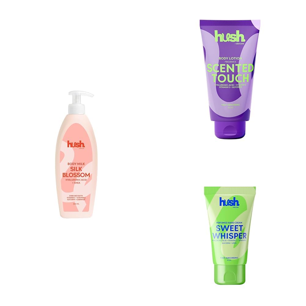 Hush Skincare Silk Blossom Hydration Trio – Body Milk, Body Lotion & Hand Cream Set