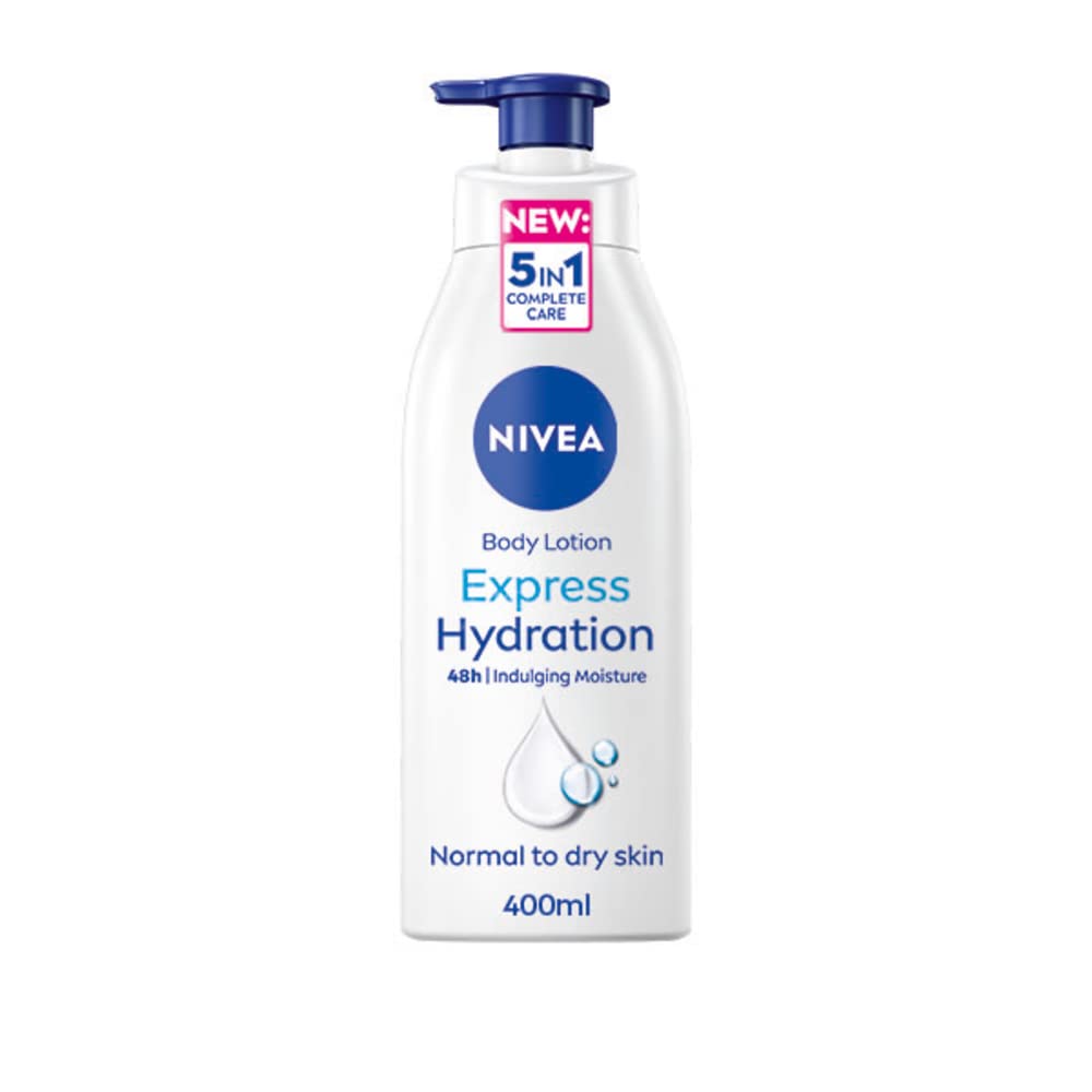 NIVEA Express Hydration Body Lotion (400ml), Fast Absorbing 72H Hydration NIVEA Moisturiser for Dry Skin Made with Deep Moisture Serum and Sea Minerals, Smooth Skin NIVEA Body Lotion