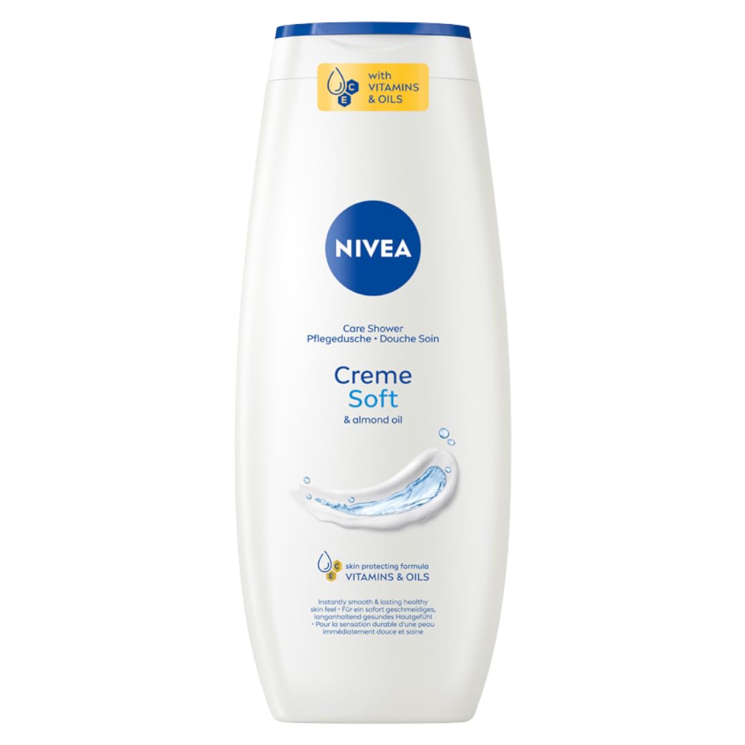 NIVEA Creme Soft Shower Gel (500 ml), Delicately Scented Shower Gel with Velvety Soft Foam, Silky Cream Shower with Valuable Almond Oil