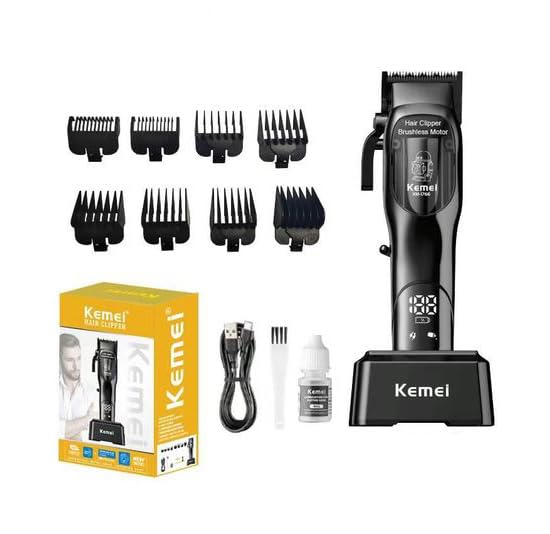 KEMEI The new Kemei KM-1766 salon-quality electric shaver features a charging base, digital display, and eight comb attachments, and operates for up to 200 minutes continuously.
