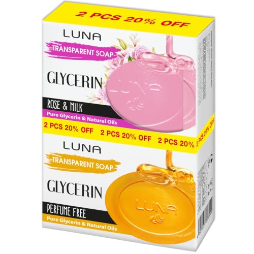 Luna OFFER Glycerine Soap Pack of TWO 72gm Rose&Milk + fragrance Free