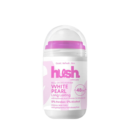 Hush Skincare White Pearl for Her Roll-On Deodorant, 50 ml – Scent: Oriental Floral – Skin-Nourishing with Hyaluronic Acid, Vitamins C & E – Alcohol-Free, Paraben-Free