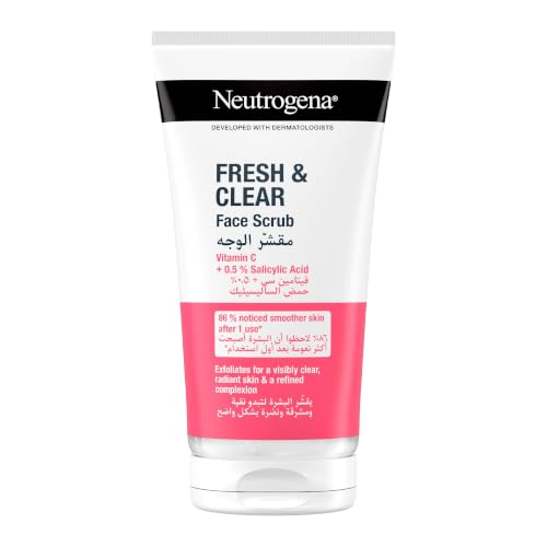 Neutrogena Visibly Clear Face Scrub, Pink Grapefruit, Salicylic Acid & Vitamin C, Cleans Pores, Leaves Skin Fresh & Refreshed, 150ml