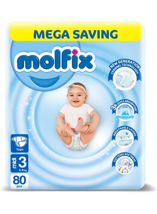 Molfix Baby Diapers - Mega Pack - Midi Size 3 - 80 Pieces