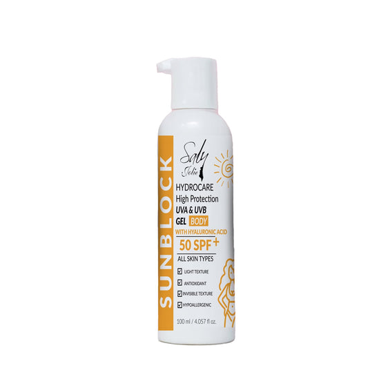 Saly Jolie Dry Touch Gel-Cream Anti-Shine Sunblock 50 SPF for body with Hyaluronic Acid, 120ml