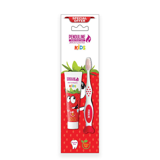 Penduline Kids Oral Care Pack – Strawberry Flavor Toothpaste 25g (Fluoride Free) + Ultra Soft Toothbrush | for Kids 2 Years +