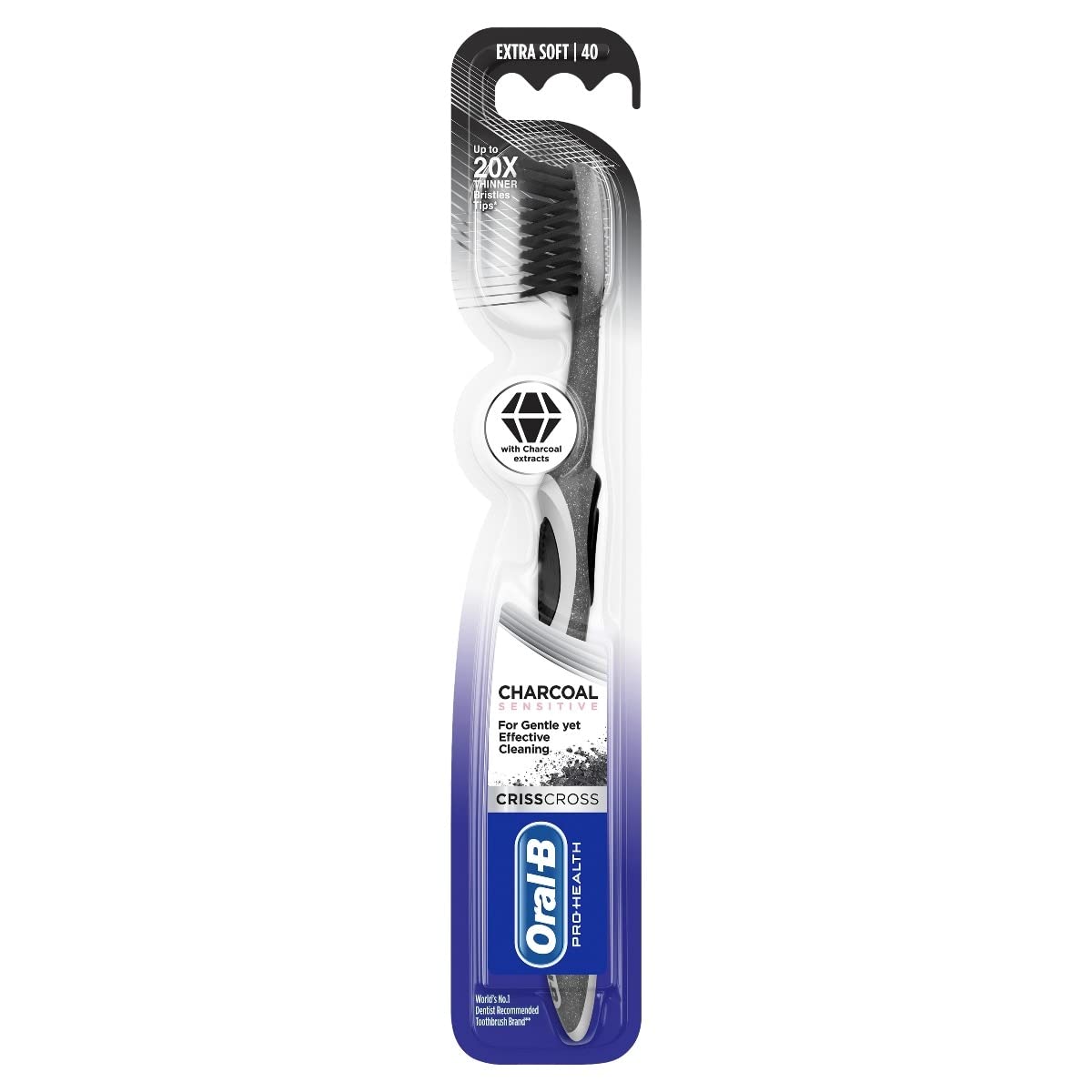 Oral-B Pro-Health Criss Cross Charcoal Sensitive Extra Soft 40 Toothbrush, 1 Count