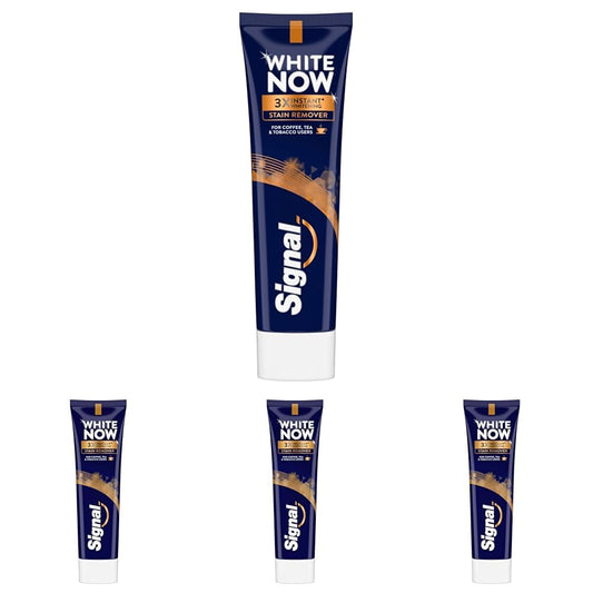 Signal White Now toothpaste, Stain Remover, 3X instant whitening & coffee & tea stains,75ml (Pack of 4)