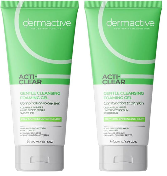 Dermactive ACTI-CLEAR Gentle Cleasnsing Foaming Gel 200ML / 6.9 FL.OZ (Pack of 2)