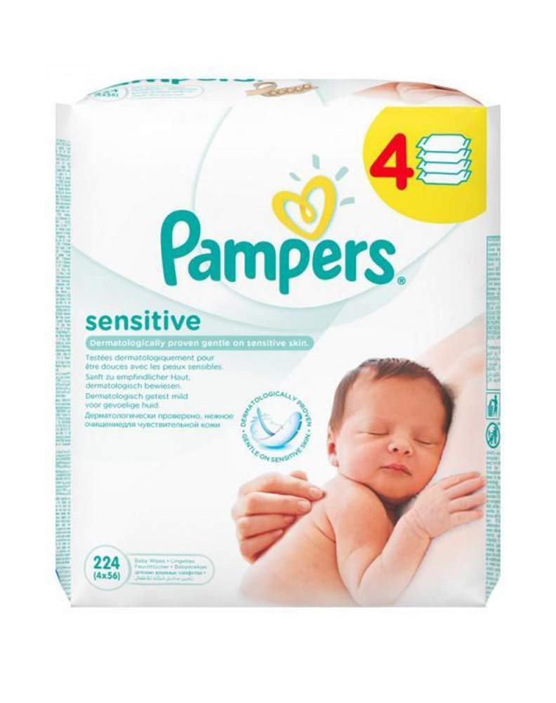 Pampers Procter & Gamble Pampers Sensitive Baby Wipes, 3+1, 224 Count