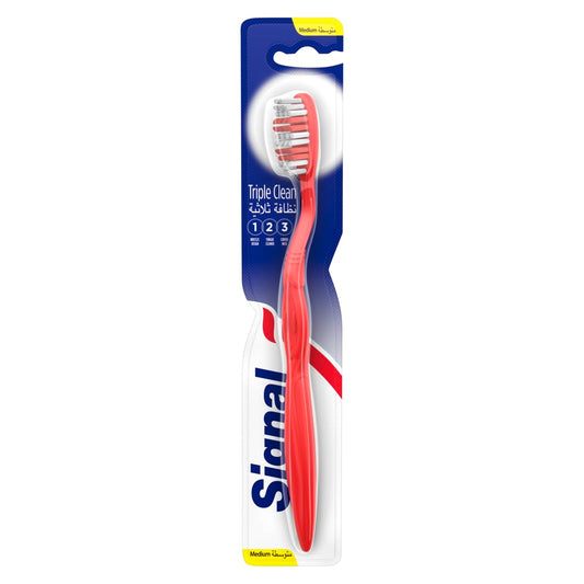 Signal Triple Clean Medium for plaque removal and protection against cavity Toothbrush 1PC, Multicolor