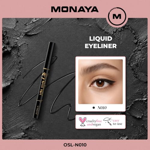 Monaya N010 Liquid Eyeliner – Waterproof, Smudge-Proof, Long-Lasting Eyeliner with Fine Brush Tip for Perfect Precision & All-Day Satin Finish