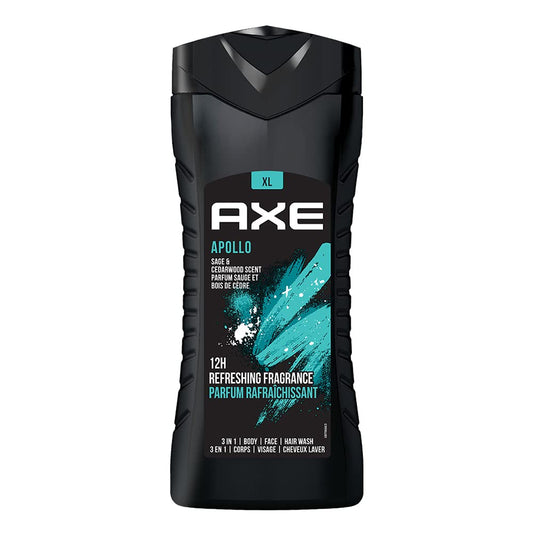 AXE Apollo 3 In 1 Body, Face & Hair Wash for Men, Long-Lasting Refreshing Sage & Cedarwood Fragrance for Up To 12hrs, Natural Origin Ingredients, Removes Odor & Bacteria, No Parabens, Dermatologically
