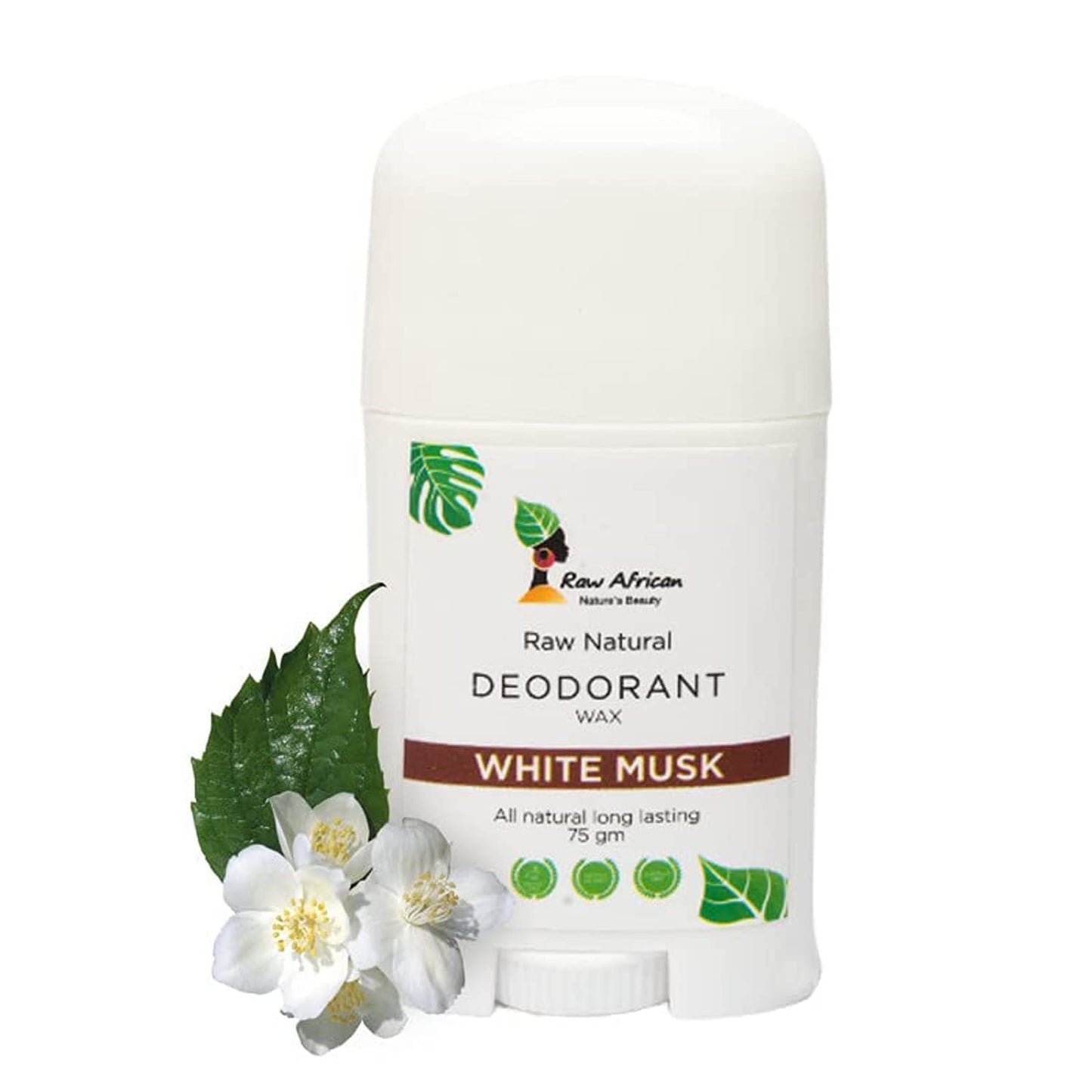 Raw African | Natural Deodorant | Long Lasting | Natural Honey Wax | Aluminum Free | No Harsh Chemicals | No Clogged Pores | Shea Butter | Coconut Oil | White Musk | 75gm