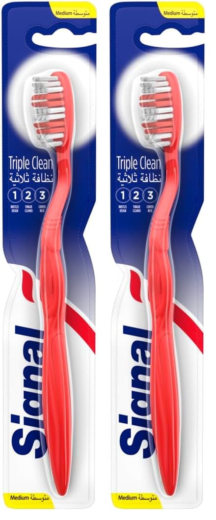 Signal Triple Clean Medium for plaque removal and protection against cavity Toothbrush 1PC (Pack of 2)