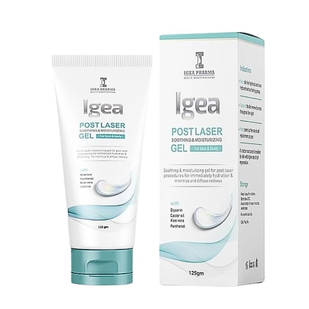 Igea Post-Laser Soothing & Moisturizing Gel – 125 ML – For Face & body - With Aloe Vera & Panthenol Deep Hydration and Brightening Effects For Post-Laser Treated Skin