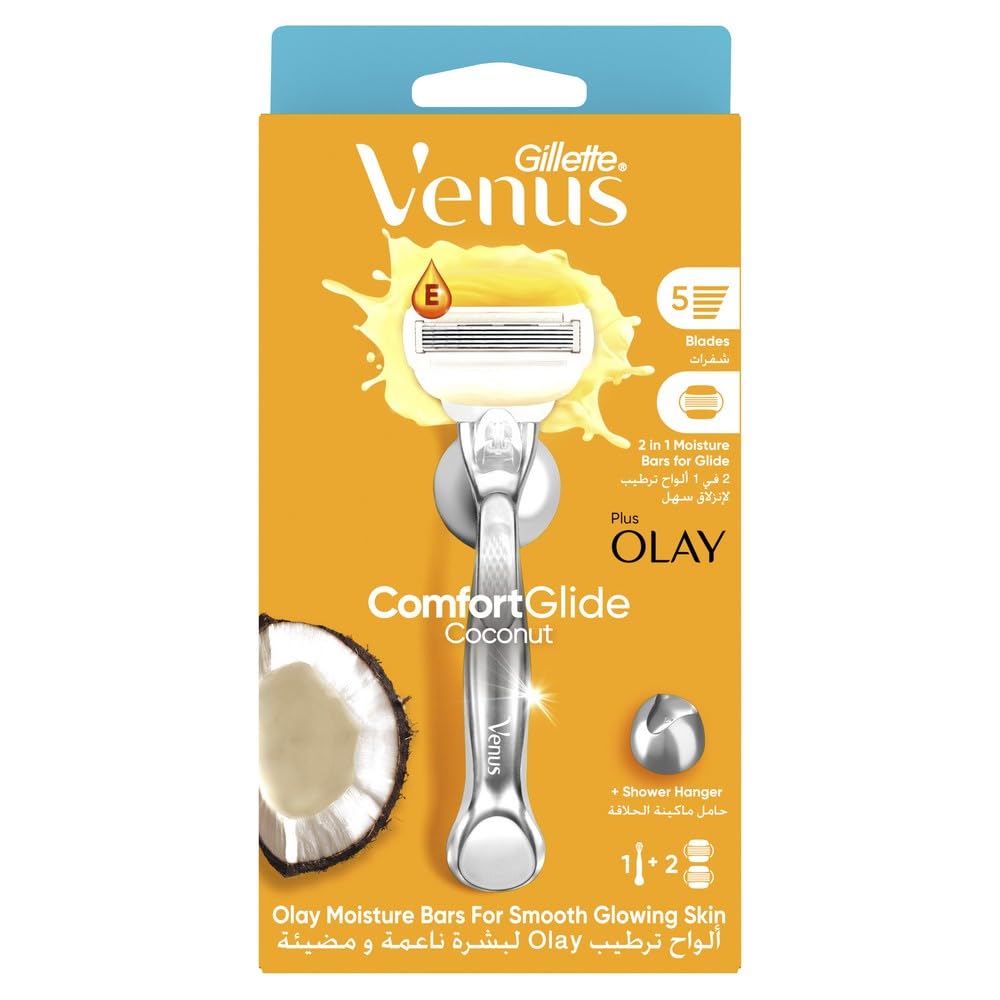 Gillette Venus Comfort Glide CoconutW/Olay Razor 5 Bladed + 2 Count Blades Refill