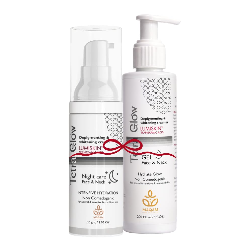 Tetra Glow Day and Nght Care Skincare Set Brightening Face Routine Night Cream 30ml & Gel Cleanser 200ml | Hydrating, Cleansing & Glow Enhancing for Face & Neck