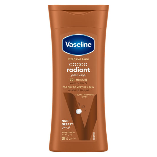 Vaseline Lotion intensive care cocoa radiant made with 100% pure cocoa butter for a natural glow 200ML