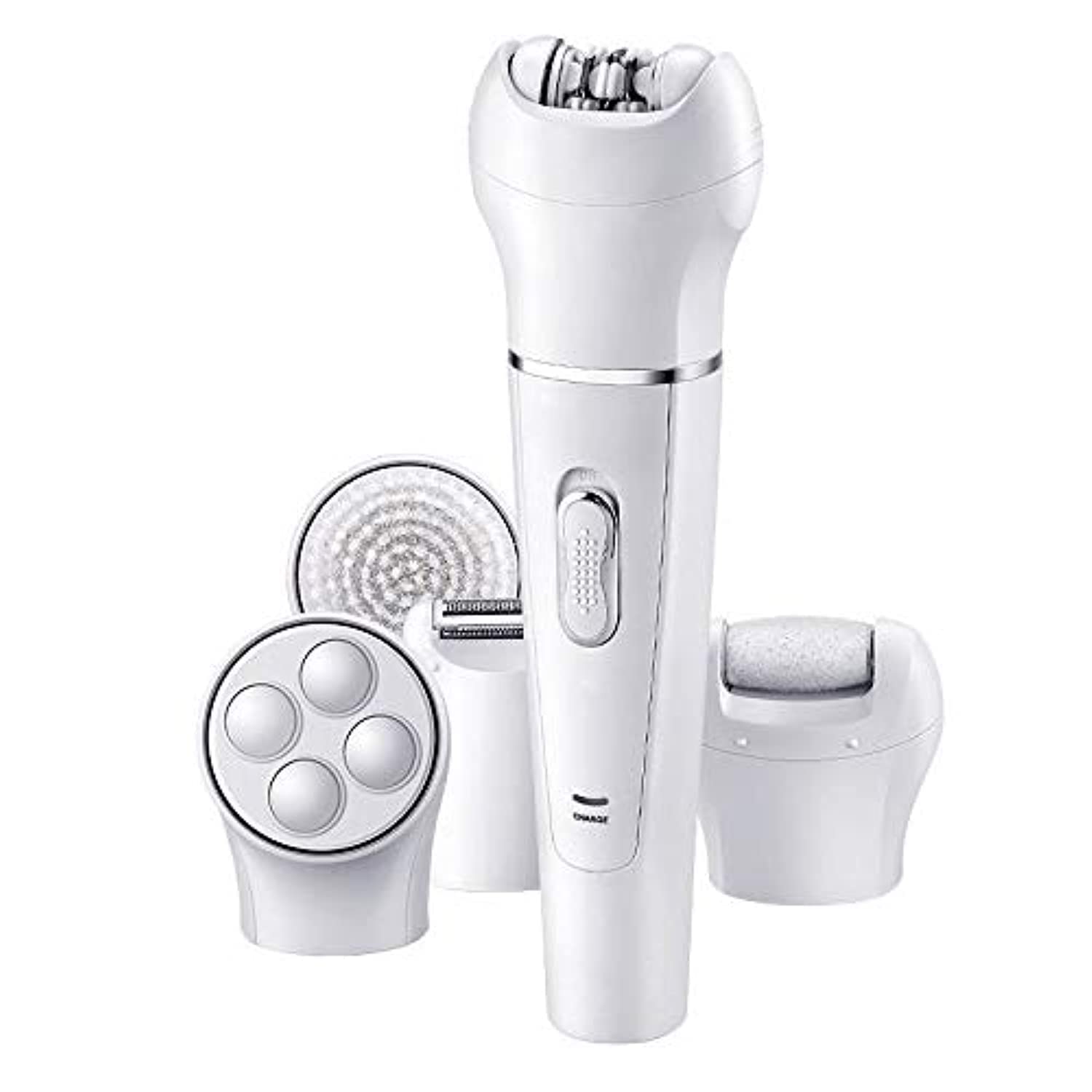 KEMEI 5 in 1 Beauty Tool Kit, Facial Cleansing Brush Body Epilator Lady Shaver Face Massager Foot Dead Skin Callus Remover KEMEI