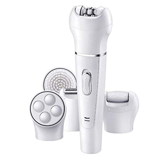KEMEI 5 in 1 Beauty Tool Kit, Facial Cleansing Brush Body Epilator Lady Shaver Face Massager Foot Dead Skin Callus Remover KEMEI