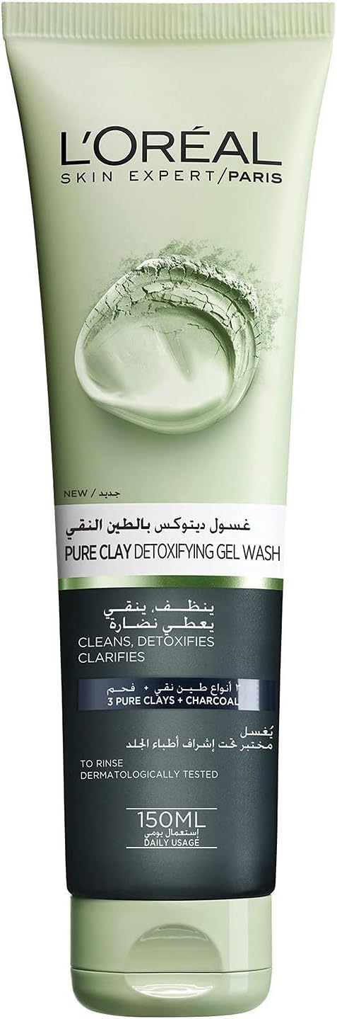 L'Oréal Paris Pure Clay Black Face Cleanser with Charcoal, Detoxifies and Clarifies, 150 ml