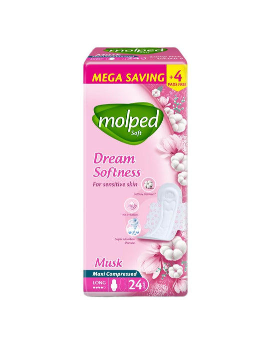 Molped Extra Hygiene Maxi Pads, 24 Count, Long, Soft Compressed, Antibacterial Protection, Cotton-Like Material