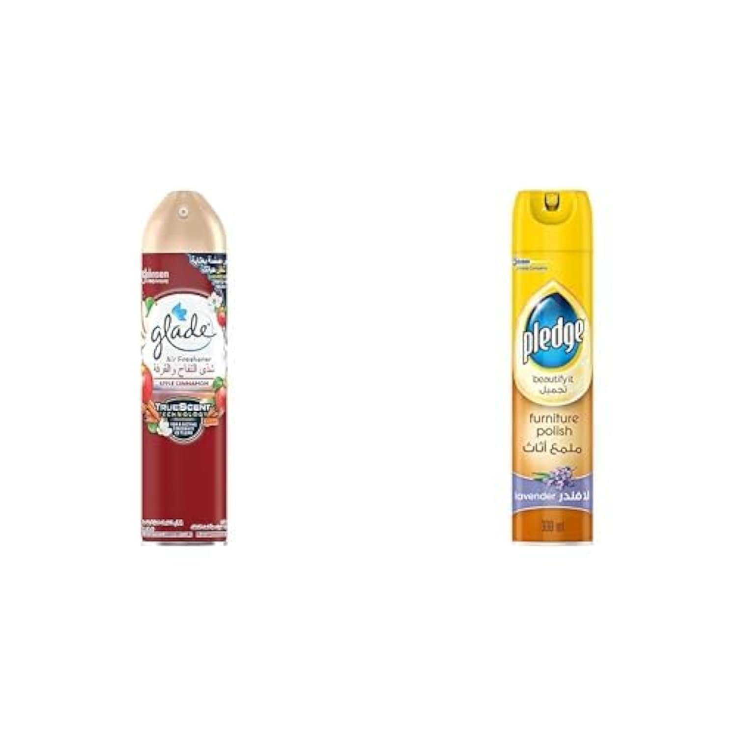 Glade Aerosol 5in1 Apple cinnamon Air Freshener, 300ml + Pledge Beautify It Furniture Polish Spray, Lavendar Scent, 300ml