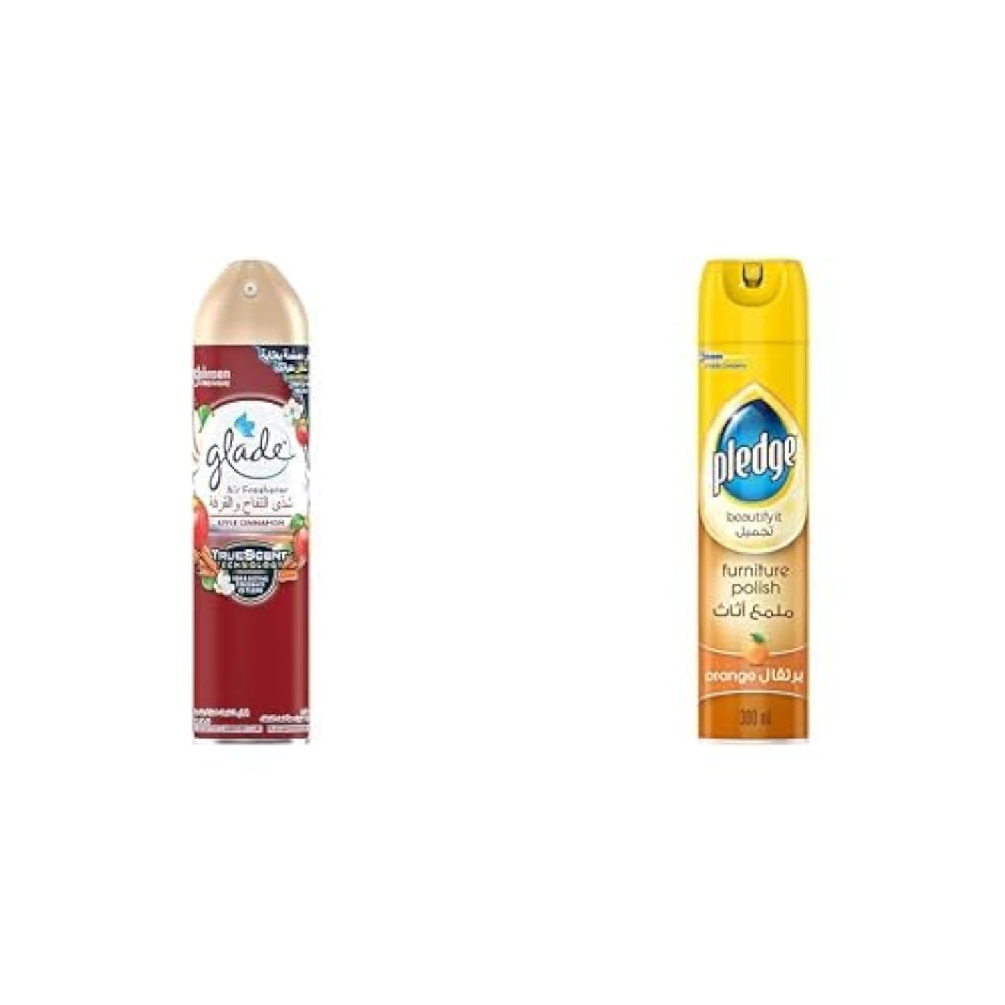 Glade Aerosol 5in1 Apple cinnamon Air Freshener, 300ml + Pledge Beautify It Furniture Polish Spray, Orange Scent, 300ml