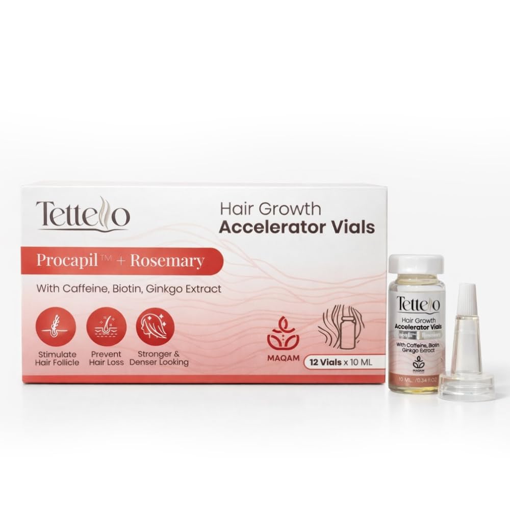 Tettello Hair Growth Accelerator 3 Month Scalp Treatment for Stronger Thicker Hair, Rosemary and Caffeine.