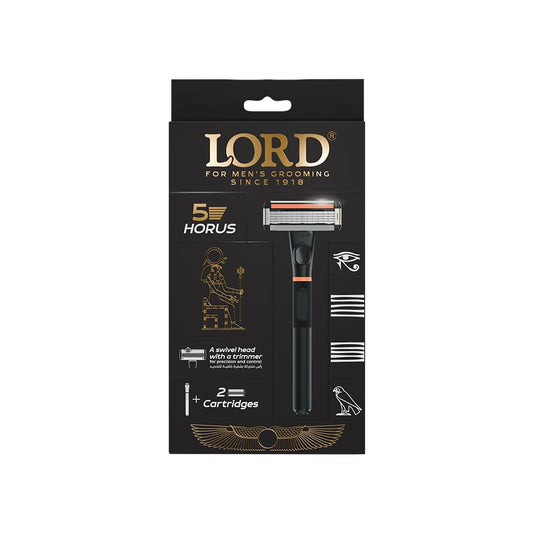 Lord Horus 5 Blade Men’s Razor – Handle + 2 Cartridges with Trimmer & Lubricating Strip