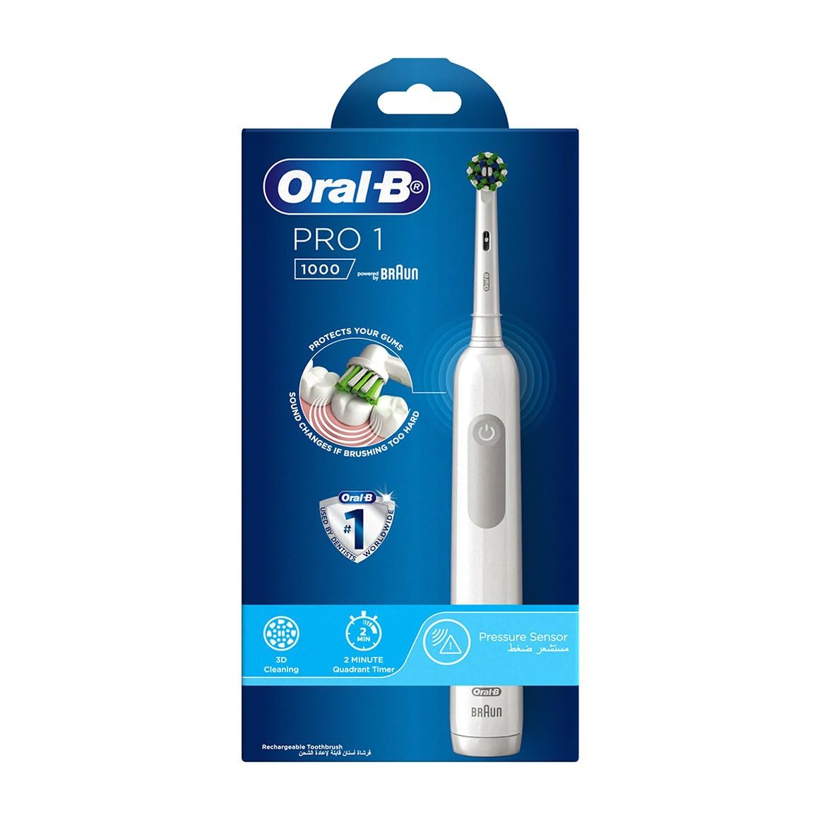 Oral-B Pro 1 1000 Rechargeable Electric Toothbrush With Pressure Sensor Powered by Braun – White