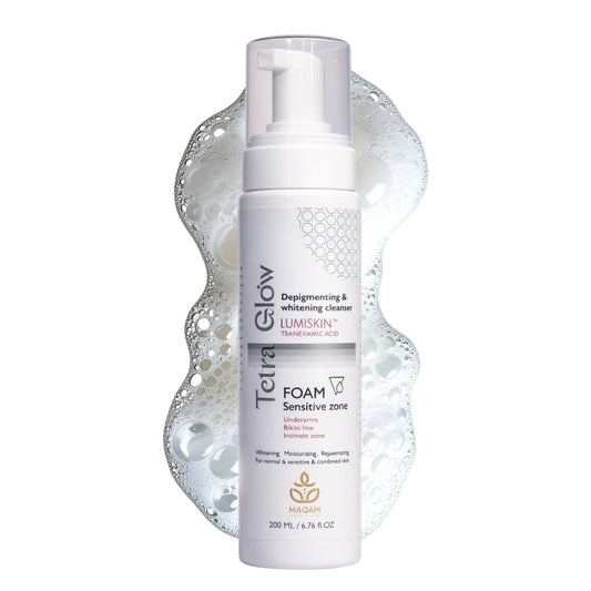 Tetra Glow Sensitive Zone Foam Cleanser with LumiskinTM and Tranexamic Acid technology. Formulated specially to care for your skin, Provides your skin with fairness, evens skin ton, 200 ml