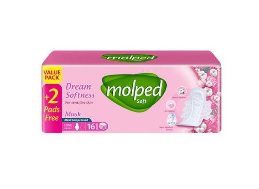 Molped Ultra Fresh Long Maxi Pads, 16 Count, Cotton-Like Soft Cover, Breathable, Floral Scented, with Wings