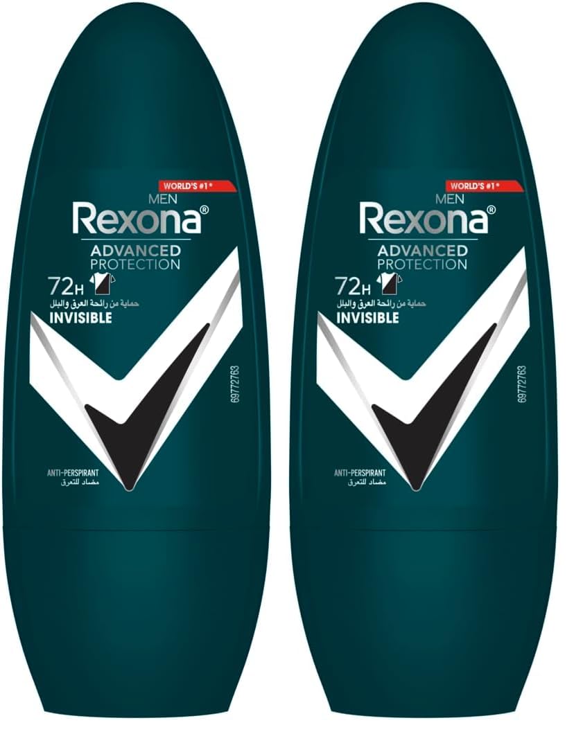 Rexona Men Advanced Protection 72H+ Clear Antiperspirant Deodorant Roll On Invisible Dry Black & White 50ML (Pack of 2)