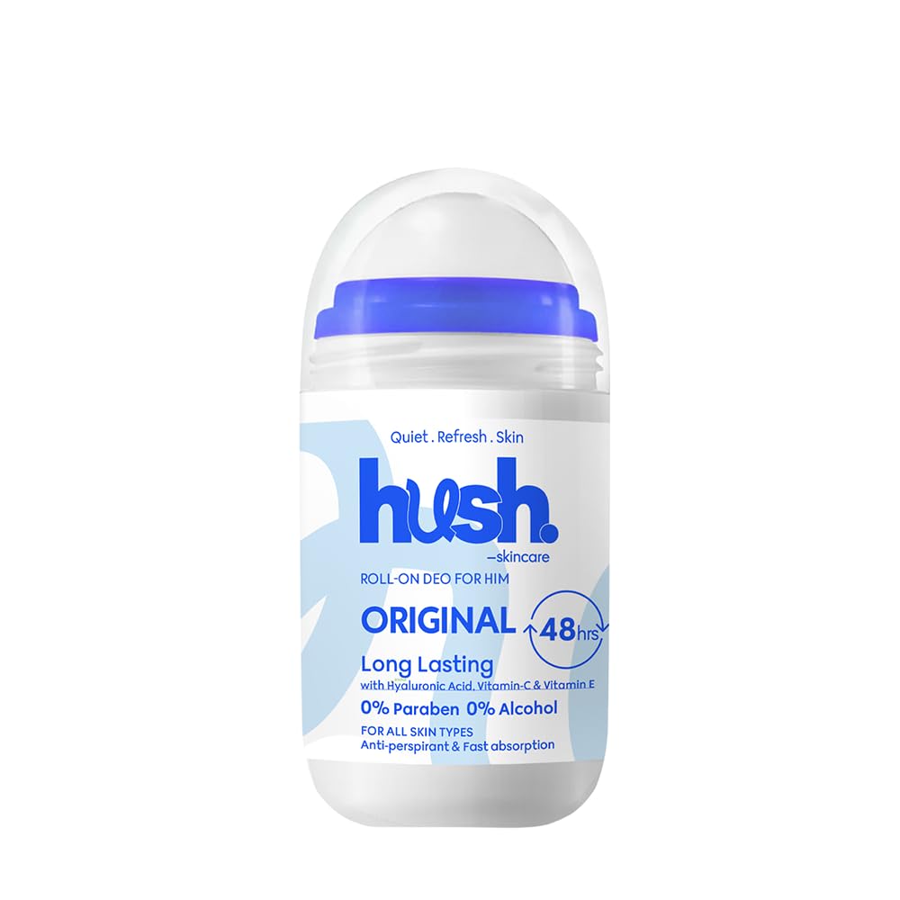 Hush Skincare Original for Him Roll-On Deodorant, 50 ml – Scent: Oriental Vanilla – Skin-Nourishing with Hyaluronic Acid, Vitamins C & E – Alcohol-Free, Paraben-Free