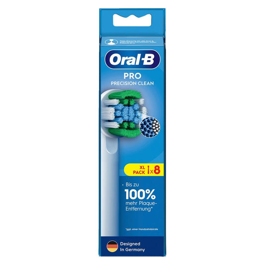 Oral-B Pro Precision Clean Replacement Toothbrush Heads for Electric Toothbrush, Pack of 8, Teeth Cleaning with Innovative X-shaped Bristles, Original Oral-B Toothbrush Attachment, Designed in Germany