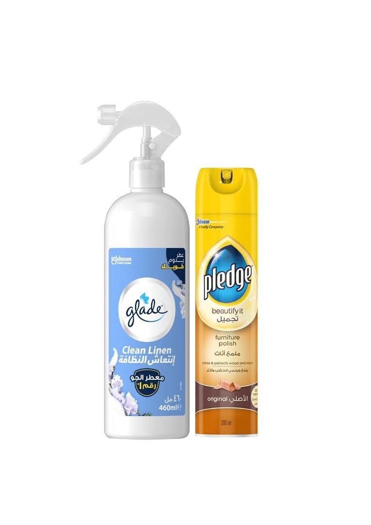 Glade Pledge original furniture polish - 300 ml + Glade Multispray Clean linen Air Freshener 460ml