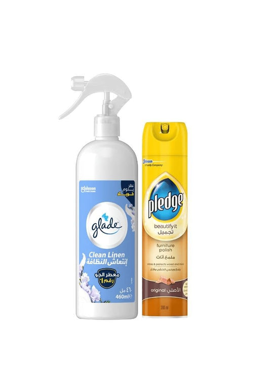Glade Pledge original furniture polish - 300 ml + Glade Multispray Clean linen Air Freshener 460ml
