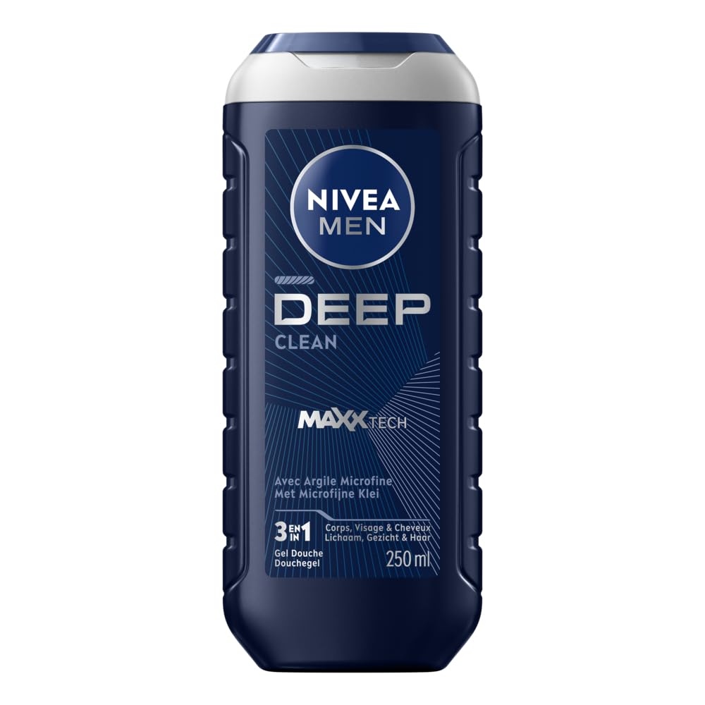 NIVEA MEN DEEP Shower Gel 3in1, Micro-Fine Clay, Woody Scent, 250ml