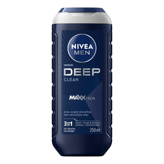 NIVEA MEN DEEP Shower Gel 3in1, Micro-Fine Clay, Woody Scent, 250ml